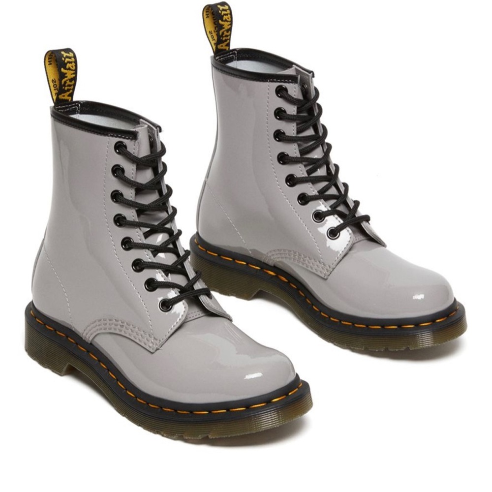 Dr. Martens 1460 Women's Patent Leather Lace Up Boots in Grey